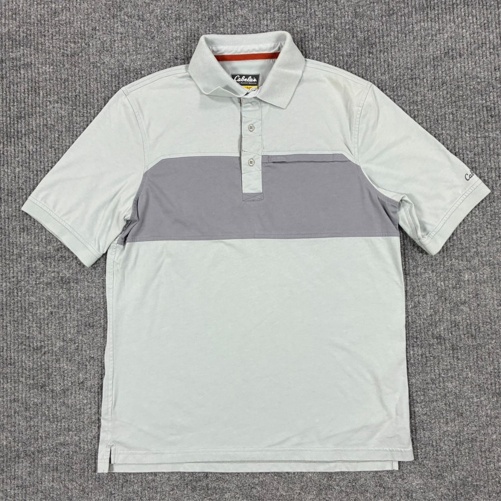 Cabela's Polo Shirt Mens Large Gray Colorblock Outdoor Casual Short Sleeve